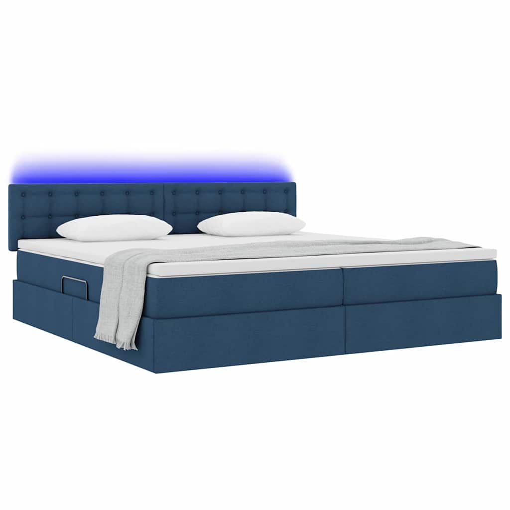 Opbergbed met LED met matras met LED Blauw 200 x 200 cm Stof is nu te koop bij PeponiXL, paradijselijk wonen!