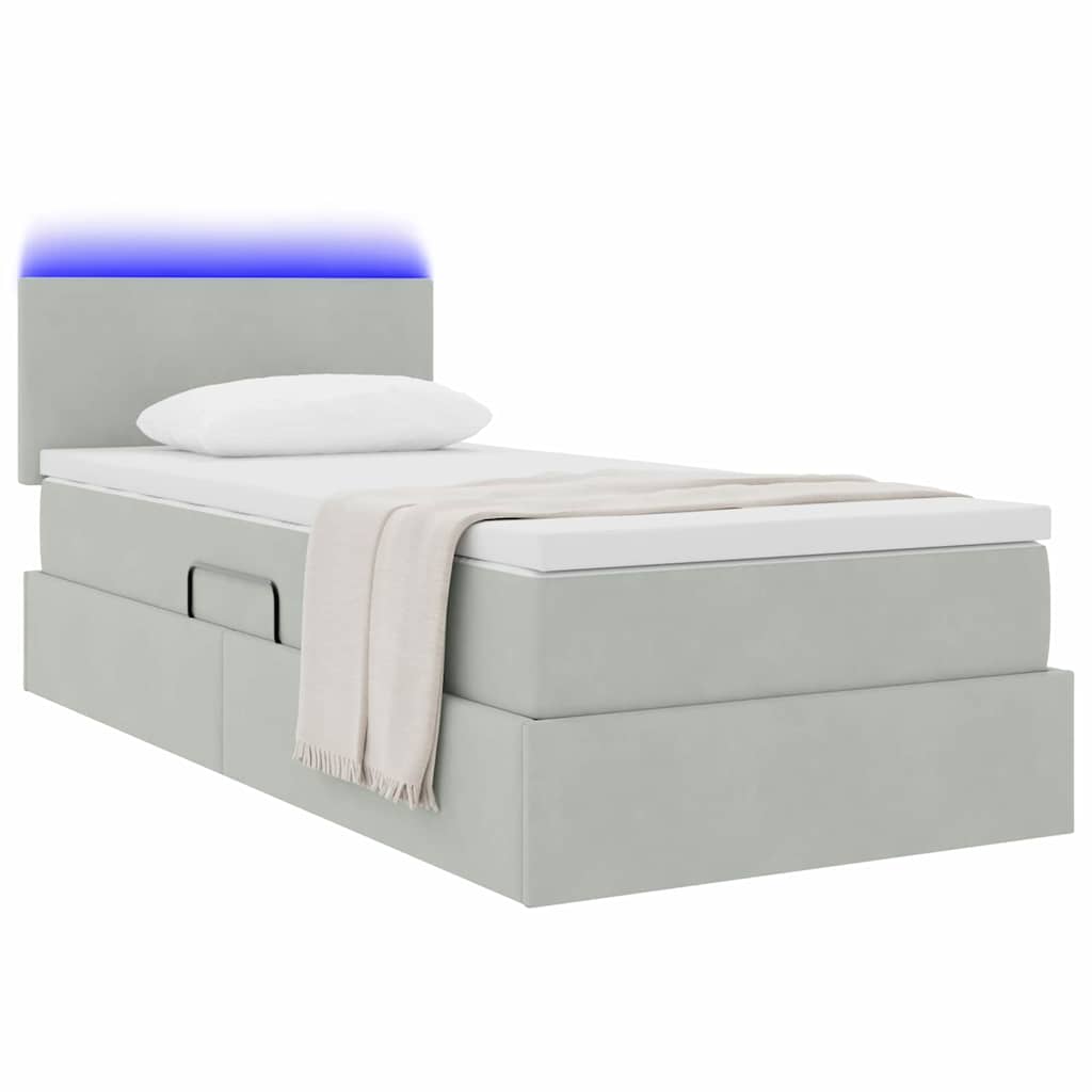 Opbergbed met LED met matras Lichtgrijs 90 x 200 cm Fluweel is nu te koop bij PeponiXL, paradijselijk wonen!