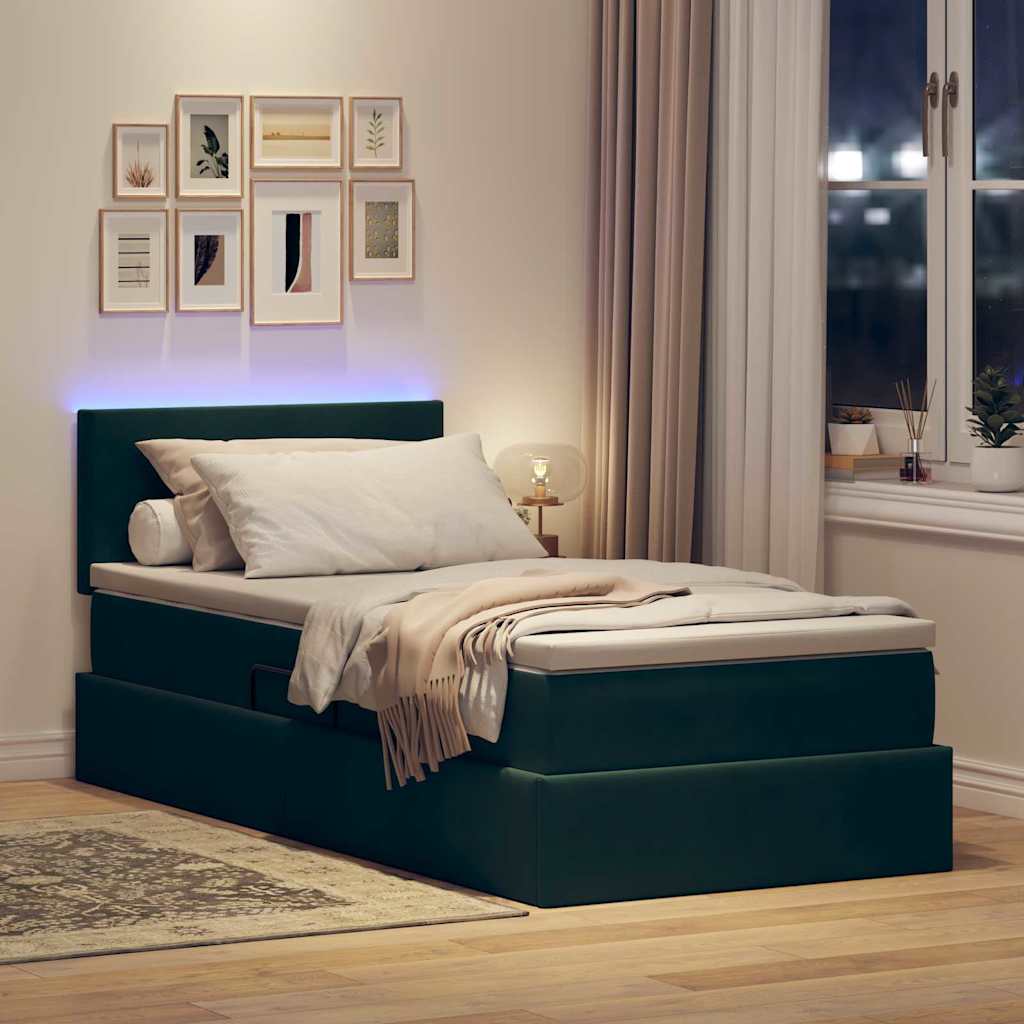Opbergbed met LED met opslag Donkergroen 90 x 200 cm Fluweel is nu te koop bij PeponiXL, paradijselijk wonen!