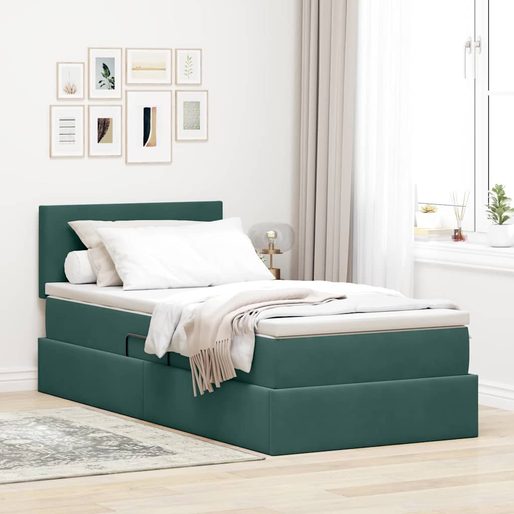 Opbergbed met LED met opslag Donkergroen 90 x 200 cm Fluweel is nu te koop bij PeponiXL, paradijselijk wonen!