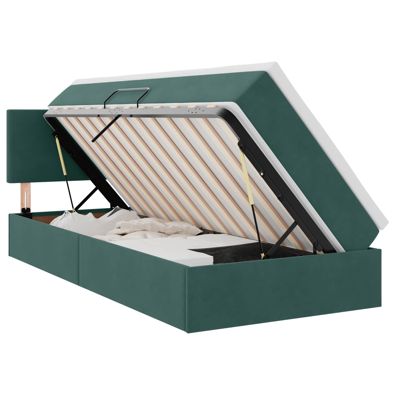 Opbergbed met LED met opslag Donkergroen 90 x 200 cm Fluweel is nu te koop bij PeponiXL, paradijselijk wonen!