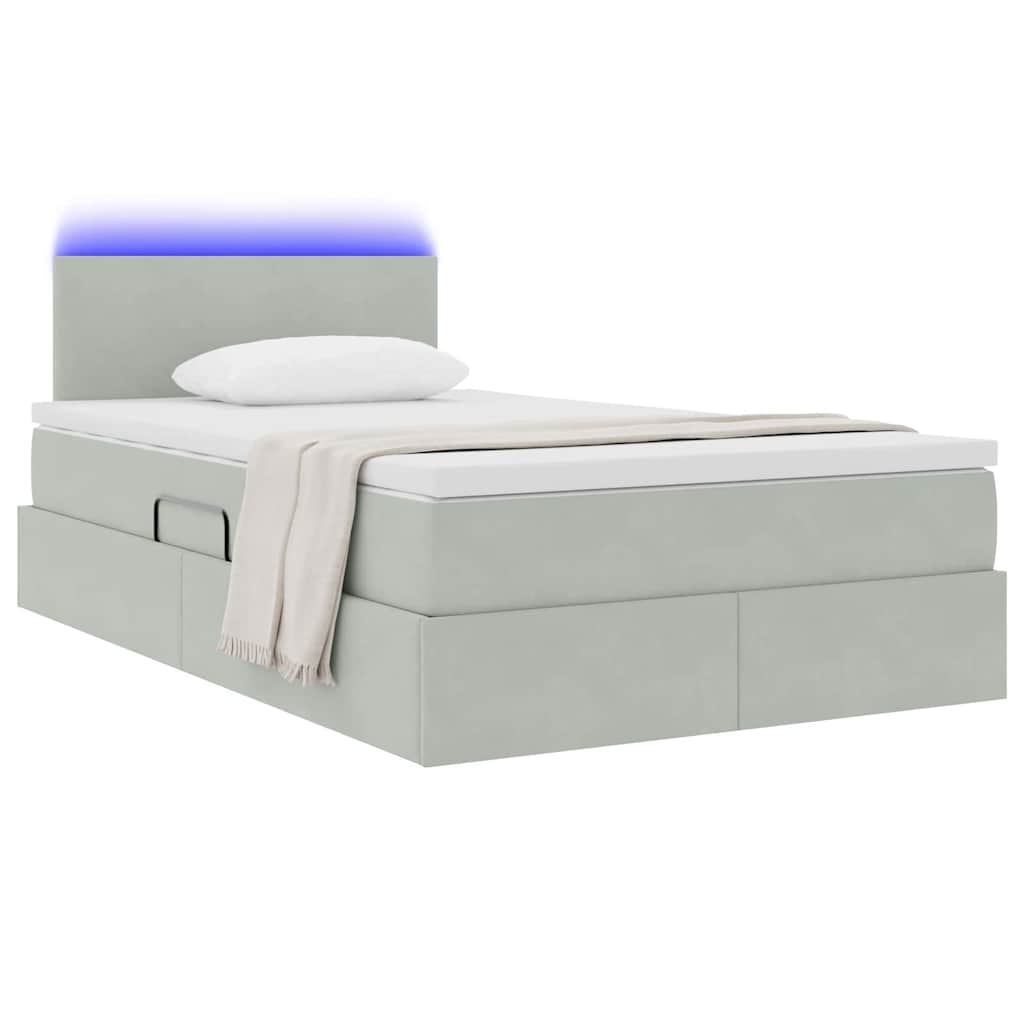 Opbergbed met LED met matras Lichtgrijs 120 x 190 cm Fluweel is nu te koop bij PeponiXL, paradijselijk wonen!