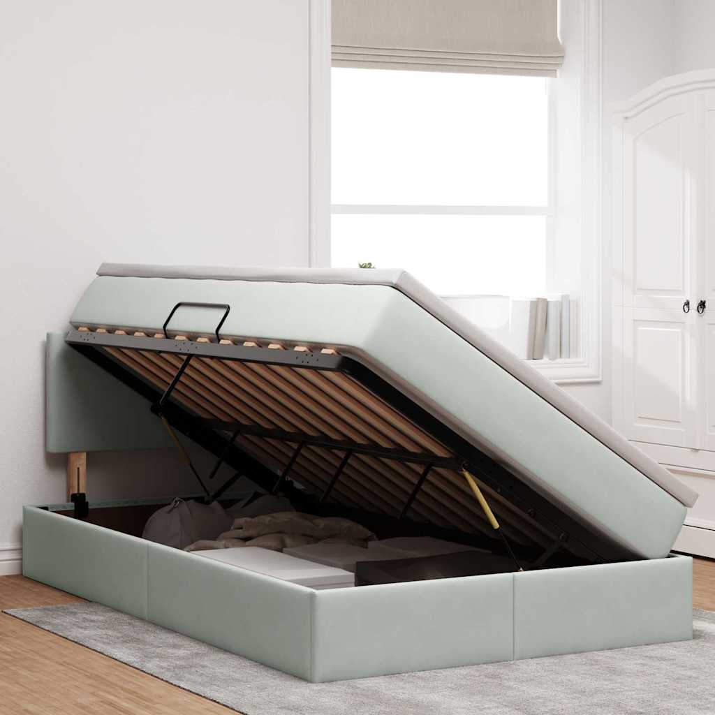 Opbergbed met LED met matras Lichtgrijs 120 x 200 cm Fluweel is nu te koop bij PeponiXL, paradijselijk wonen!