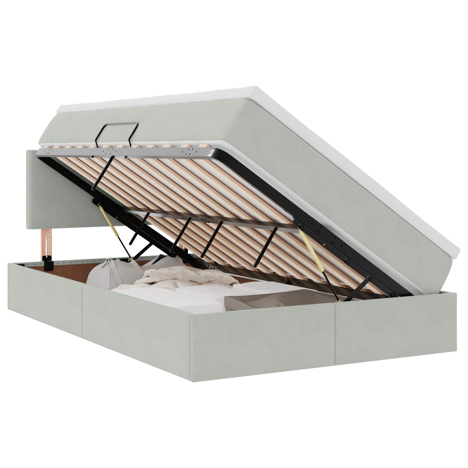 Opbergbed met LED met matras Lichtgrijs 120 x 200 cm Fluweel is nu te koop bij PeponiXL, paradijselijk wonen!