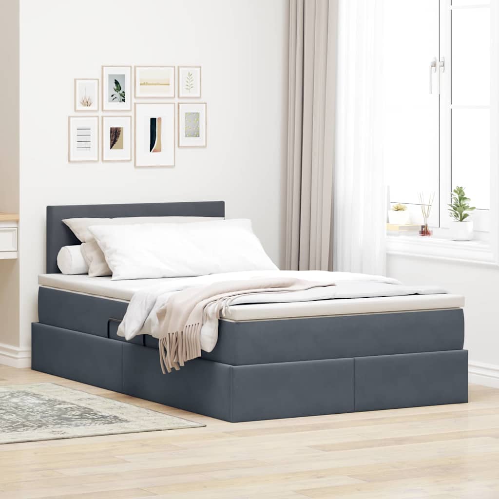 Opbergbed met LED met matras Donkergrijs 120 x 200 cm Fluweel is nu te koop bij PeponiXL, paradijselijk wonen!