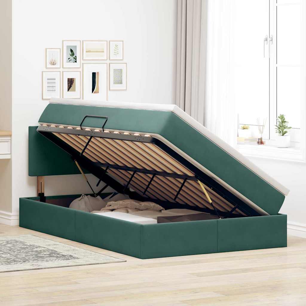 Opbergbed met LED met matras Donkergroen 120 x 200 cm Fluweel is nu te koop bij PeponiXL, paradijselijk wonen!