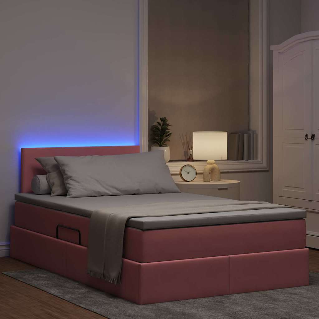 Opbergbed met LED met matras Roze 120 x 200 cm Fluweel is nu te koop bij PeponiXL, paradijselijk wonen!