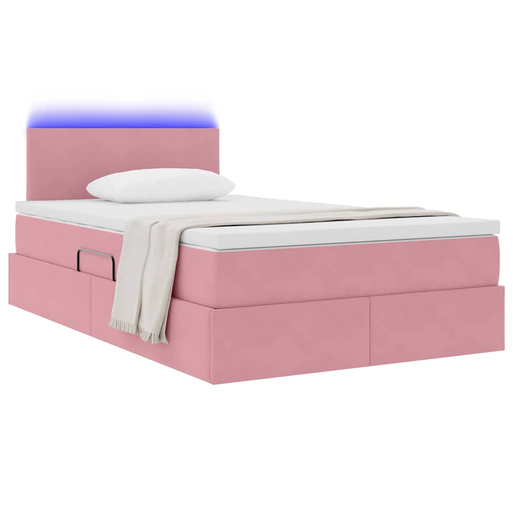 Opbergbed met LED met matras Roze 120 x 200 cm Fluweel is nu te koop bij PeponiXL, paradijselijk wonen!
