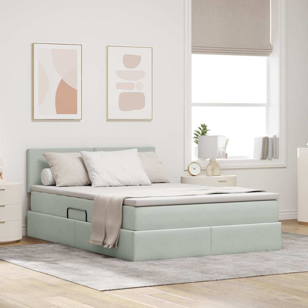 Opbergbed met LED met matras Lichtgrijs 140 x 190 cm Fluweel is nu te koop bij PeponiXL, paradijselijk wonen!
