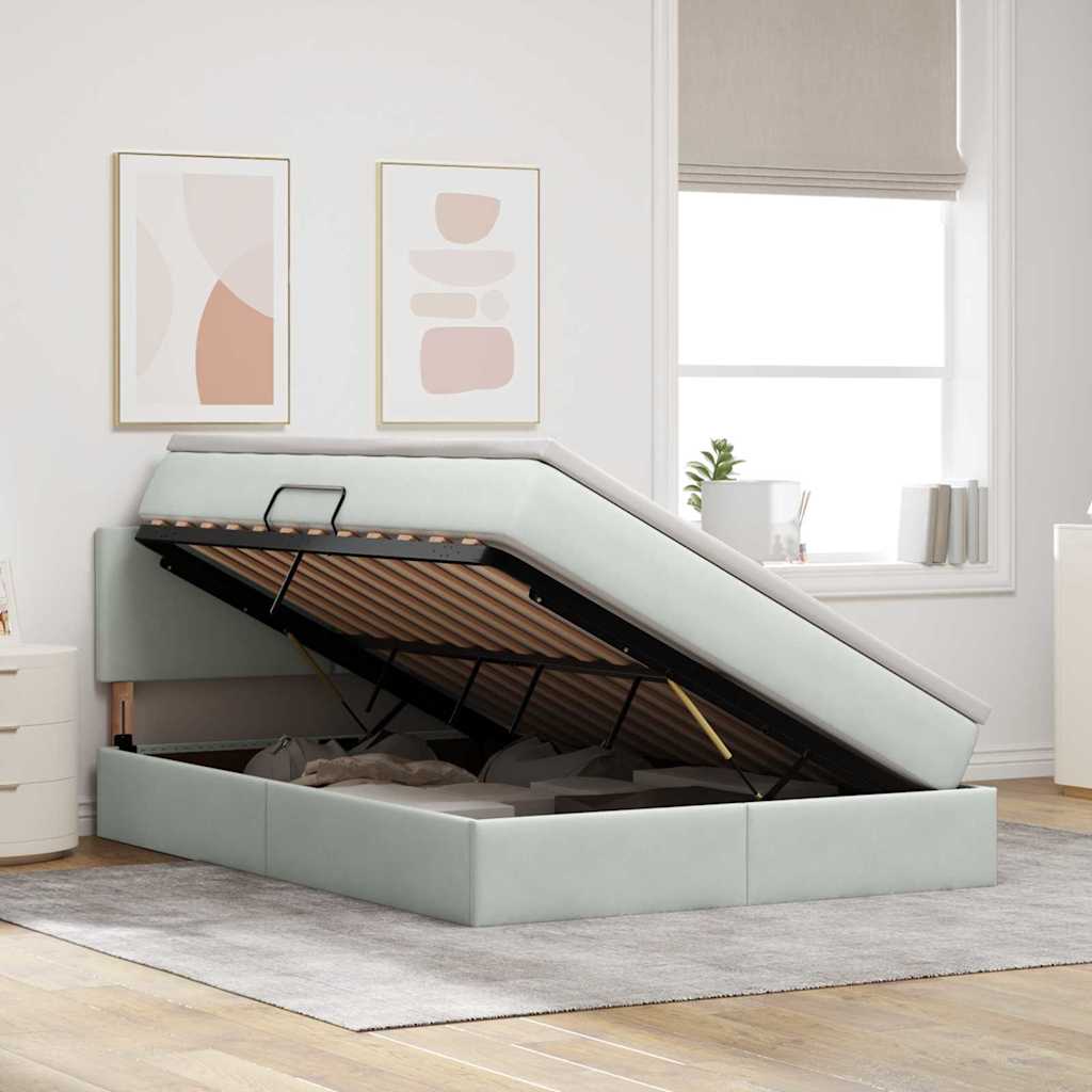 Opbergbed met LED met matras Lichtgrijs 140 x 190 cm Fluweel is nu te koop bij PeponiXL, paradijselijk wonen!