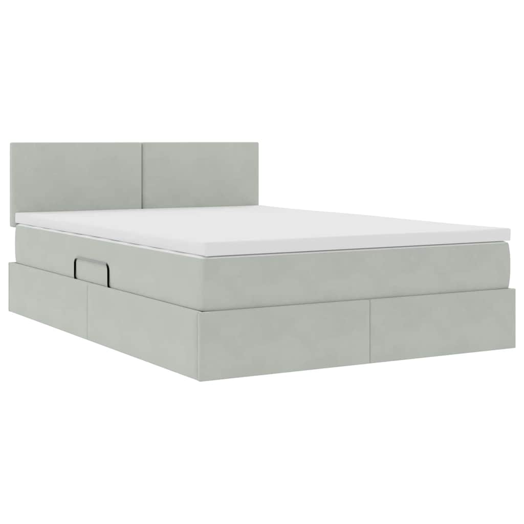 Opbergbed met LED met matras Lichtgrijs 140 x 190 cm Fluweel is nu te koop bij PeponiXL, paradijselijk wonen!
