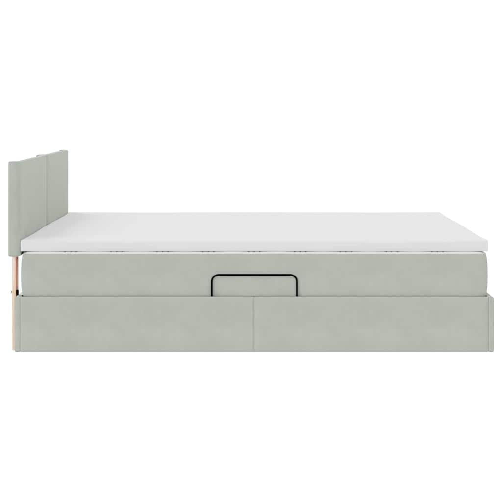 Opbergbed met LED met matras Lichtgrijs 140 x 190 cm Fluweel is nu te koop bij PeponiXL, paradijselijk wonen!