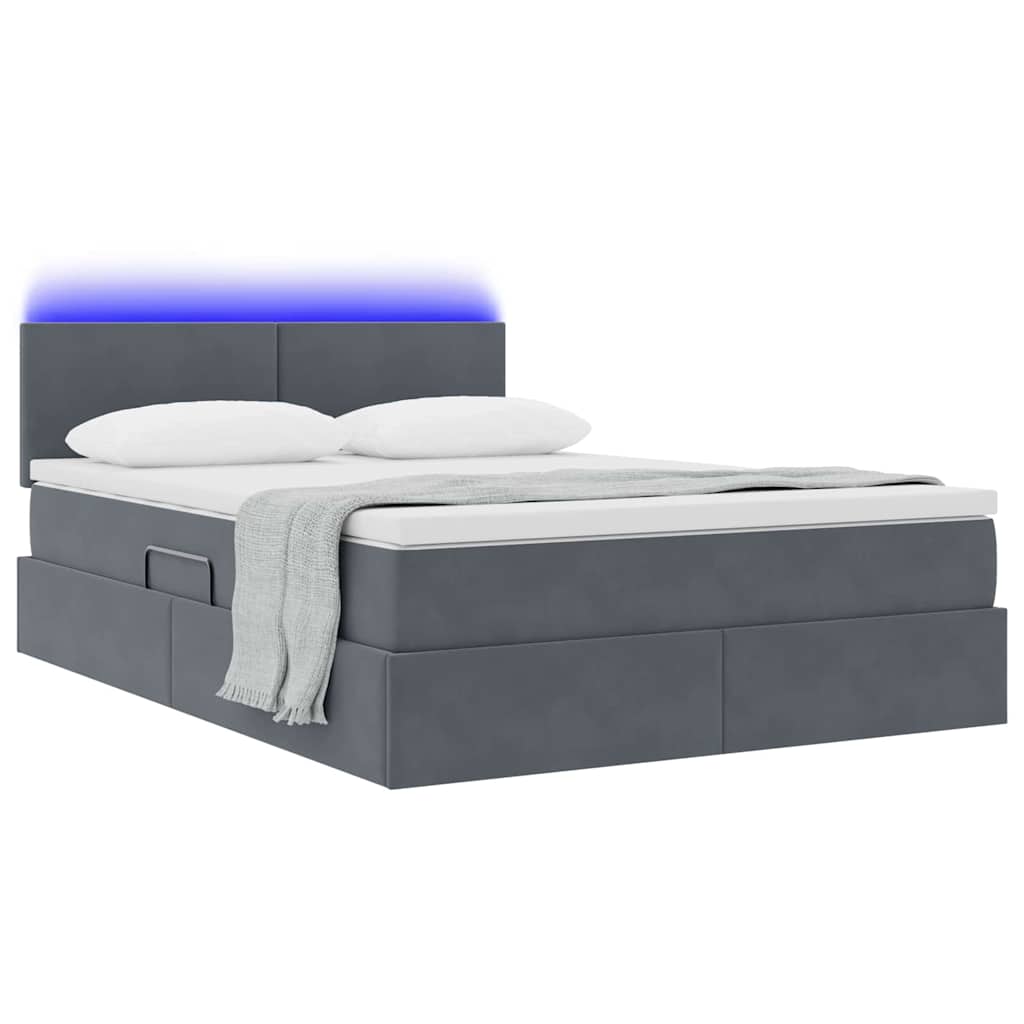Opbergbed met LED met matras Donkergrijs 140 x 190 cm Fluweel is nu te koop bij PeponiXL, paradijselijk wonen!