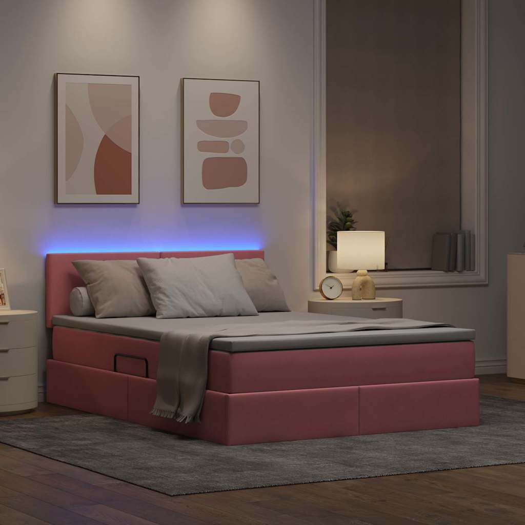 Opbergbed met LED met matras met LED Roze 140 x 190 cm Fluweel is nu te koop bij PeponiXL, paradijselijk wonen!