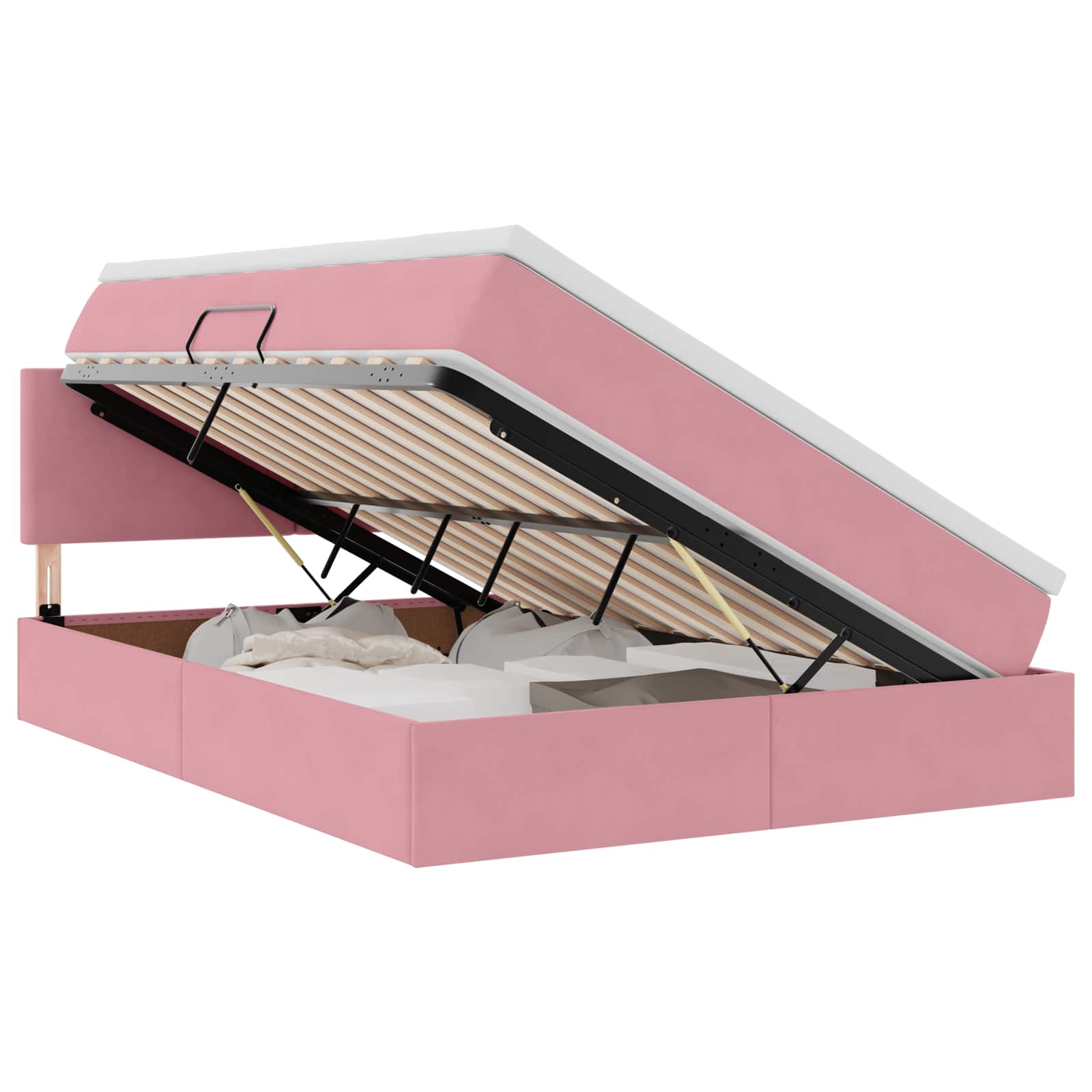 Opbergbed met LED met matras met LED Roze 140 x 190 cm Fluweel is nu te koop bij PeponiXL, paradijselijk wonen!