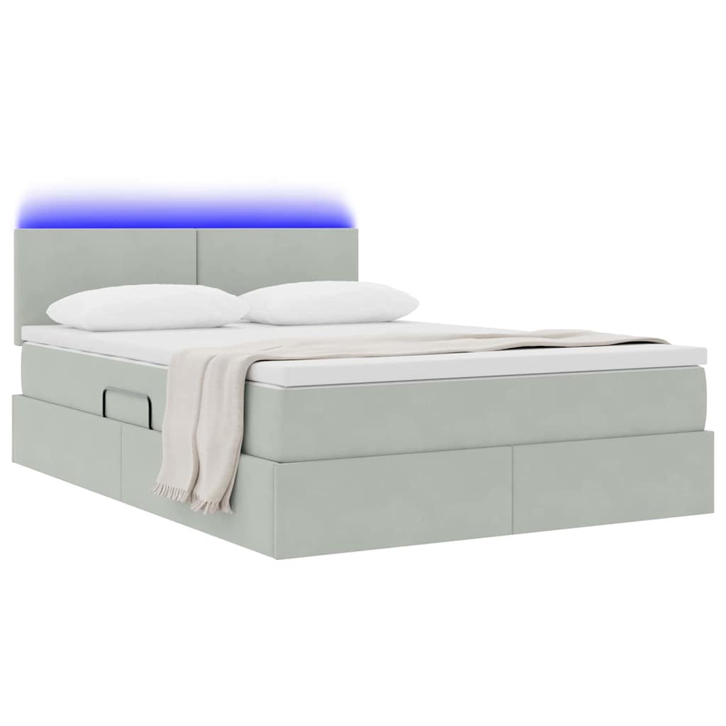Opbergbed met LED met matras Lichtgrijs 140 x 200 cm Fluweel is nu te koop bij PeponiXL, paradijselijk wonen!