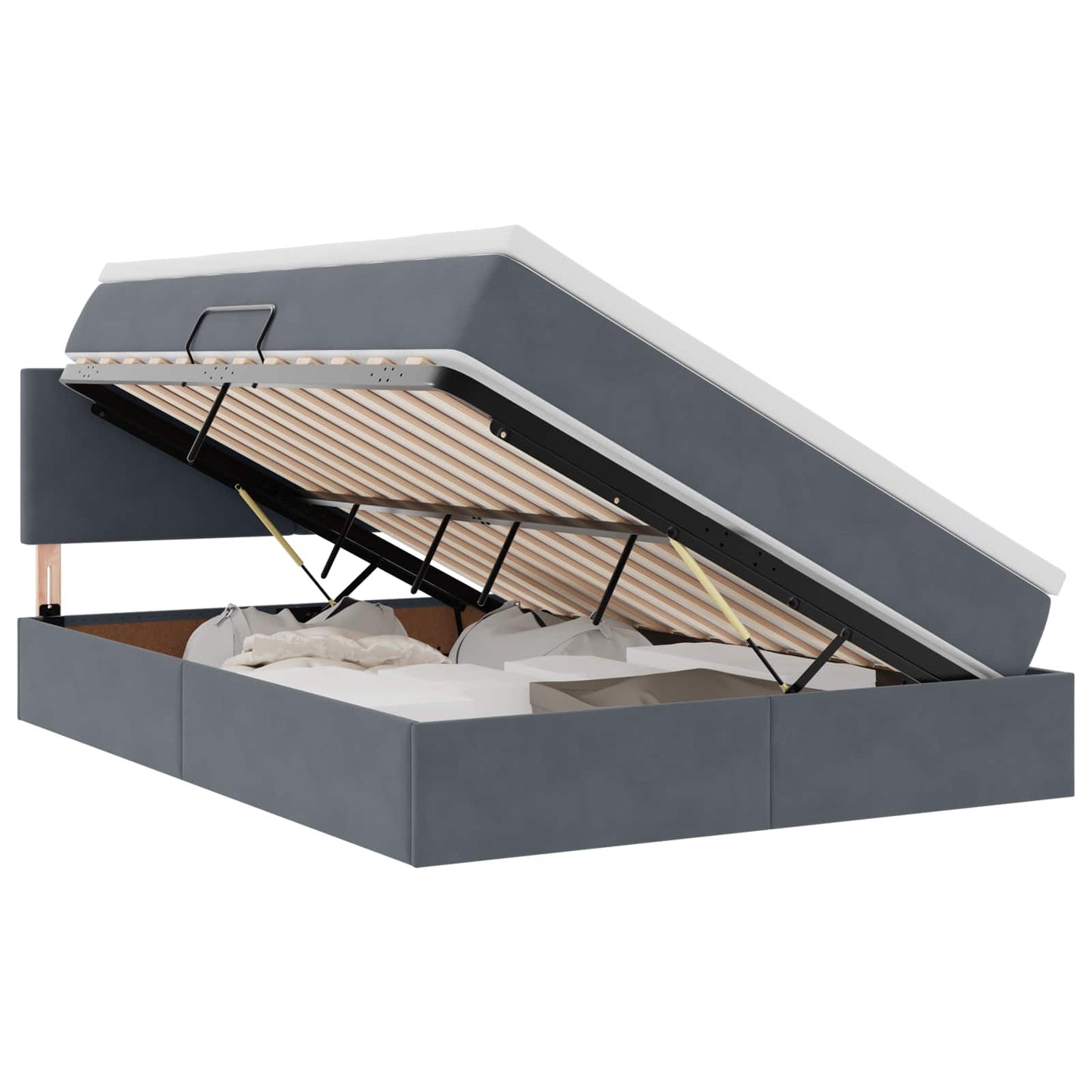 Opbergbed met LED met matras Donkergrijs 140 x 200 cm Fluweel is nu te koop bij PeponiXL, paradijselijk wonen!