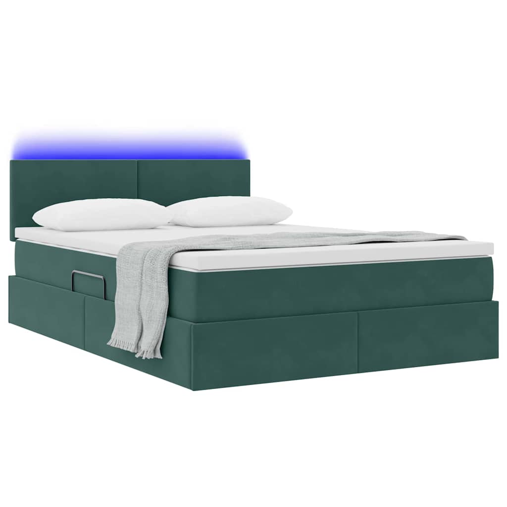 Opbergbed met LED met matras Donkergroen 140 x 200 cm Fluweel is nu te koop bij PeponiXL, paradijselijk wonen!