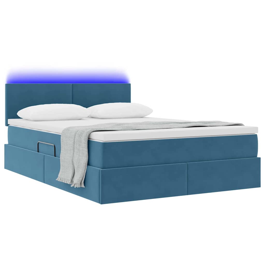 Opbergbed met LED met matras Donkerblauw 140 x 200 cm Fluweel is nu te koop bij PeponiXL, paradijselijk wonen!
