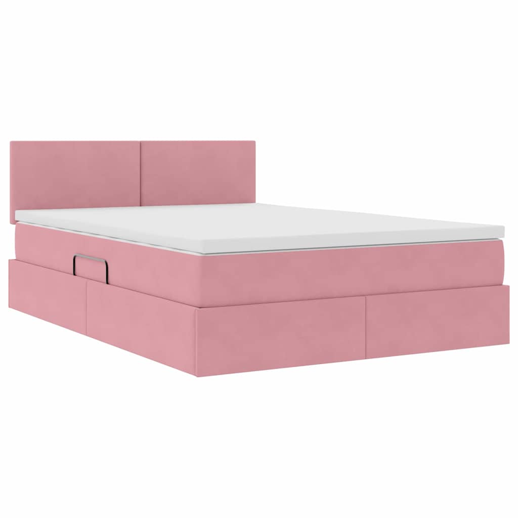 Opbergbed met LED met matras met LED Roze 140 x 200 cm Fluweel is nu te koop bij PeponiXL, paradijselijk wonen!