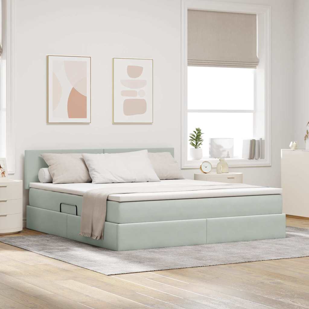 Opbergbed met LED met matras Lichtgrijs 160 x 200 cm Fluweel is nu te koop bij PeponiXL, paradijselijk wonen!