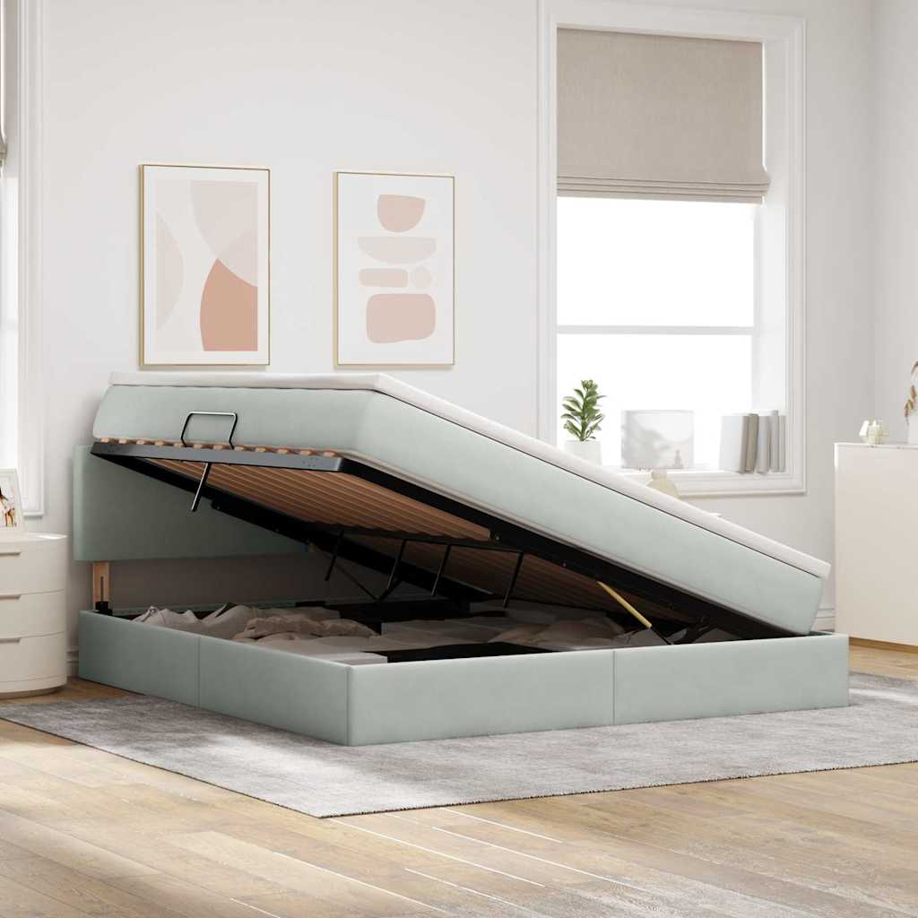 Opbergbed met LED met matras Lichtgrijs 160 x 200 cm Fluweel is nu te koop bij PeponiXL, paradijselijk wonen!