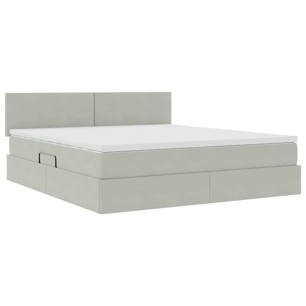 Opbergbed met LED met matras Lichtgrijs 160 x 200 cm Fluweel is nu te koop bij PeponiXL, paradijselijk wonen!