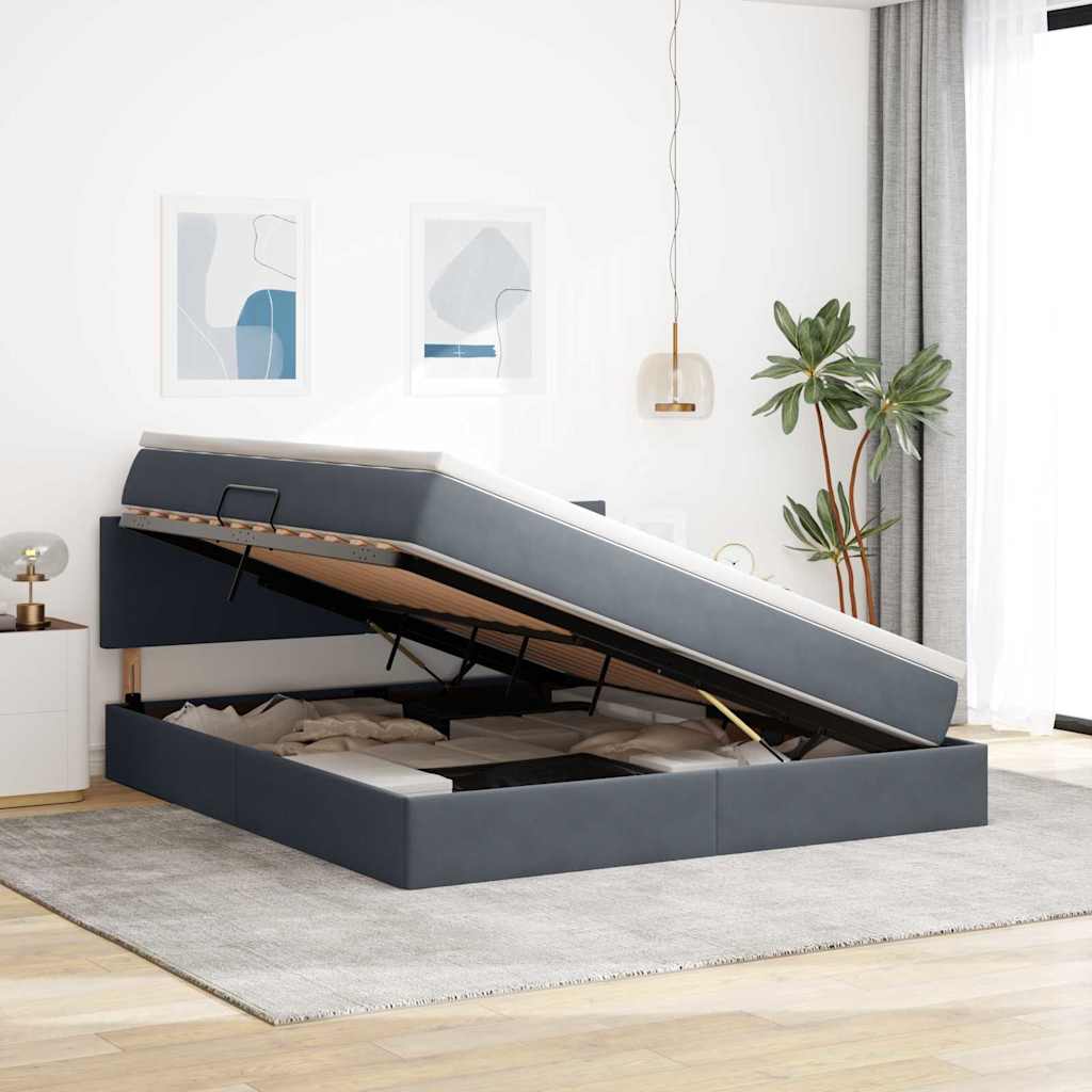 Opbergbed met LED met matras Donkergrijs 160 x 200 cm Fluweel is nu te koop bij PeponiXL, paradijselijk wonen!