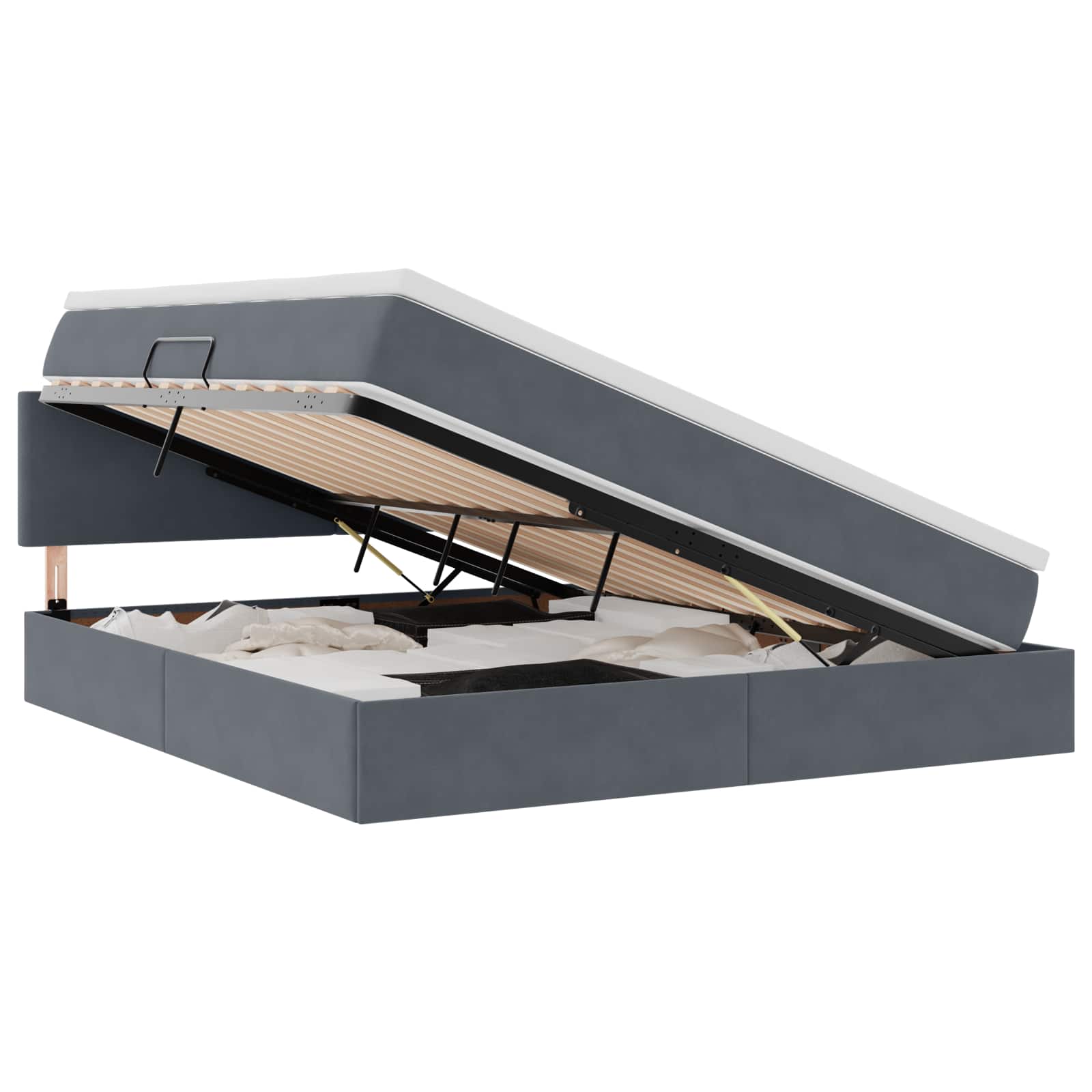 Opbergbed met LED met matras Donkergrijs 160 x 200 cm Fluweel is nu te koop bij PeponiXL, paradijselijk wonen!