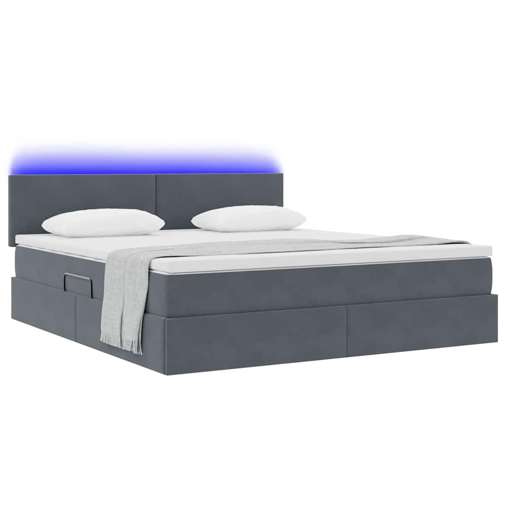 Opbergbed met LED met matras Donkergrijs 160 x 200 cm Fluweel is nu te koop bij PeponiXL, paradijselijk wonen!