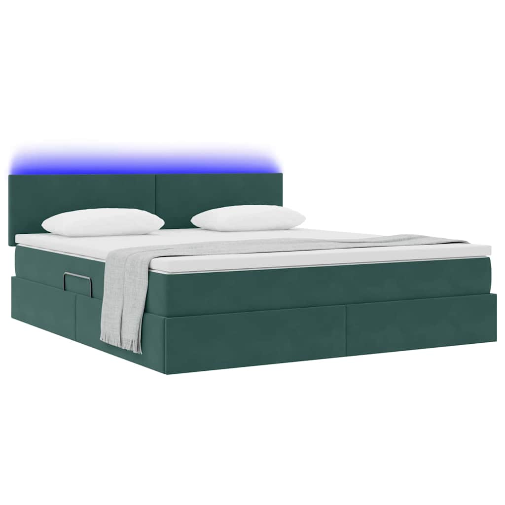 Opbergbed met LED met matras Donkergroen 160 x 200 cm Fluweel is nu te koop bij PeponiXL, paradijselijk wonen!
