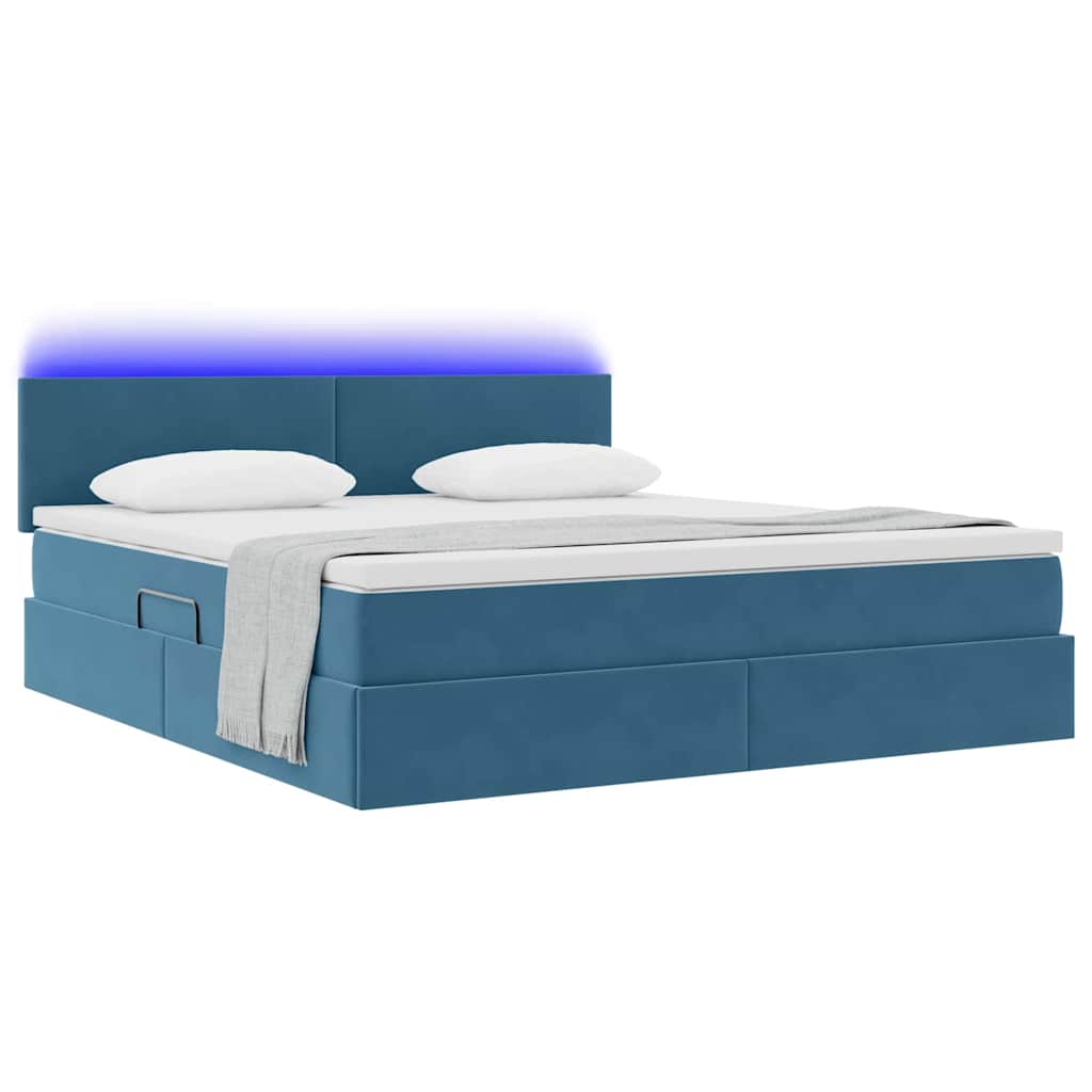 Opbergbed met LED met matras Donkerblauw 160 x 200 cm Fluweel is nu te koop bij PeponiXL, paradijselijk wonen!