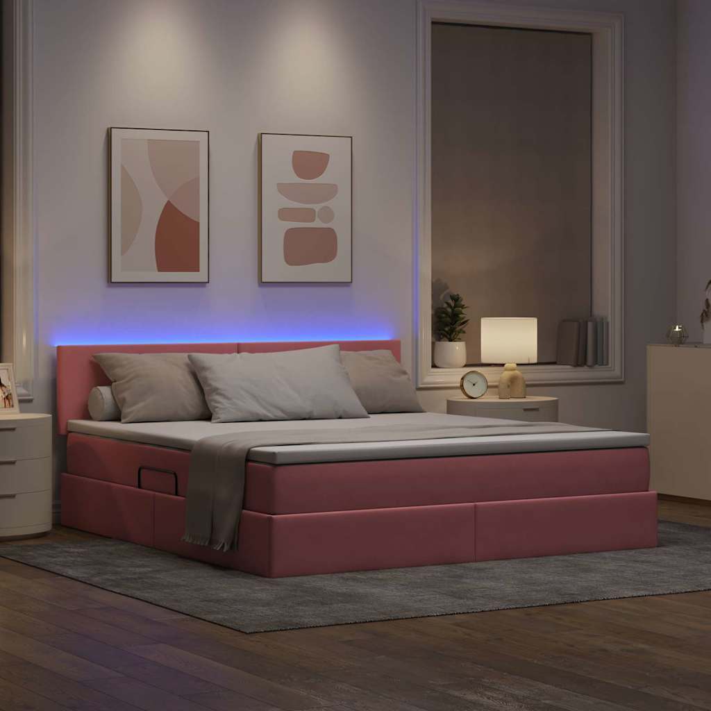 Opbergbed met LED met matras met LED Roze 160 x 200 cm Fluweel is nu te koop bij PeponiXL, paradijselijk wonen!