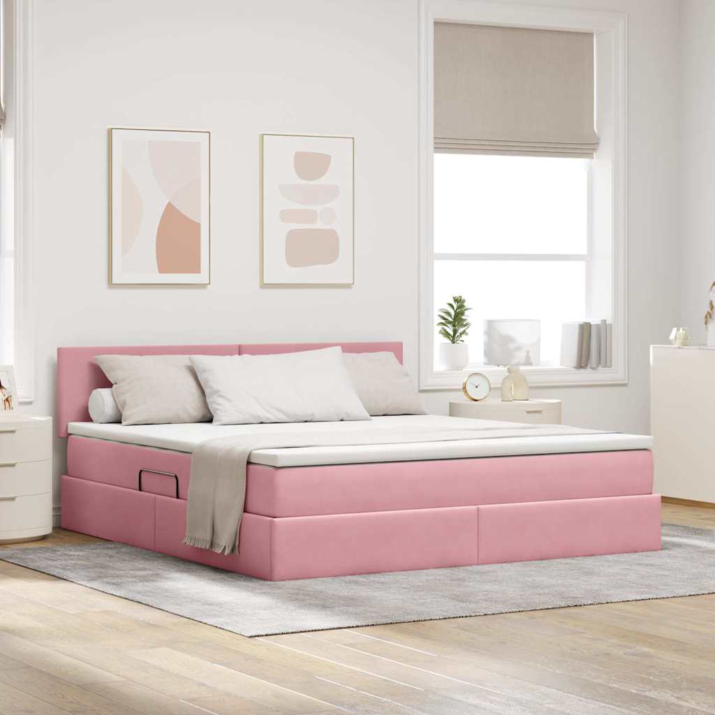 Opbergbed met LED met matras met LED Roze 160 x 200 cm Fluweel is nu te koop bij PeponiXL, paradijselijk wonen!