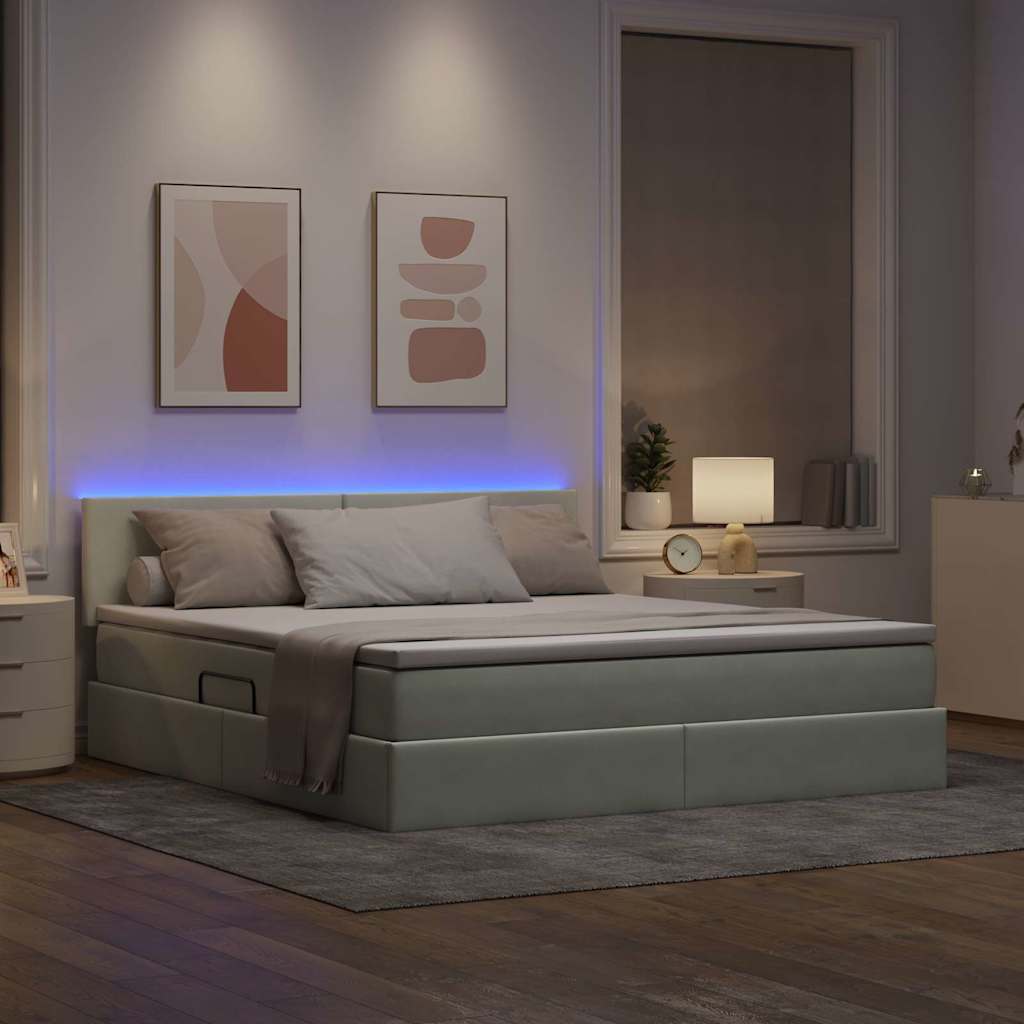 Opbergbed met LED met matras Lichtgrijs 180 x 200 cm Fluweel is nu te koop bij PeponiXL, paradijselijk wonen!