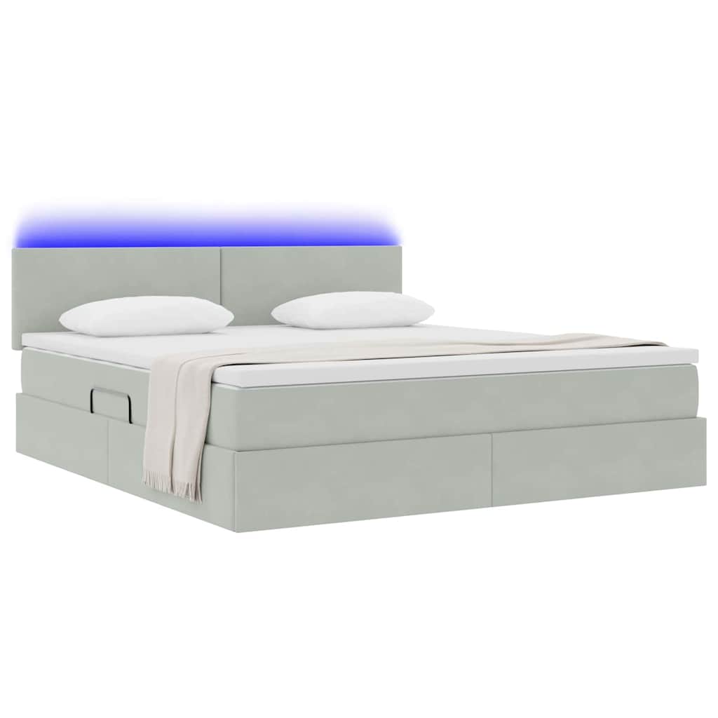 Opbergbed met LED met matras Lichtgrijs 180 x 200 cm Fluweel is nu te koop bij PeponiXL, paradijselijk wonen!