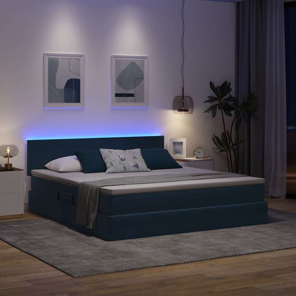 Opbergbed met LED met matras Donkerblauw 180 x 200 cm Fluweel is nu te koop bij PeponiXL, paradijselijk wonen!