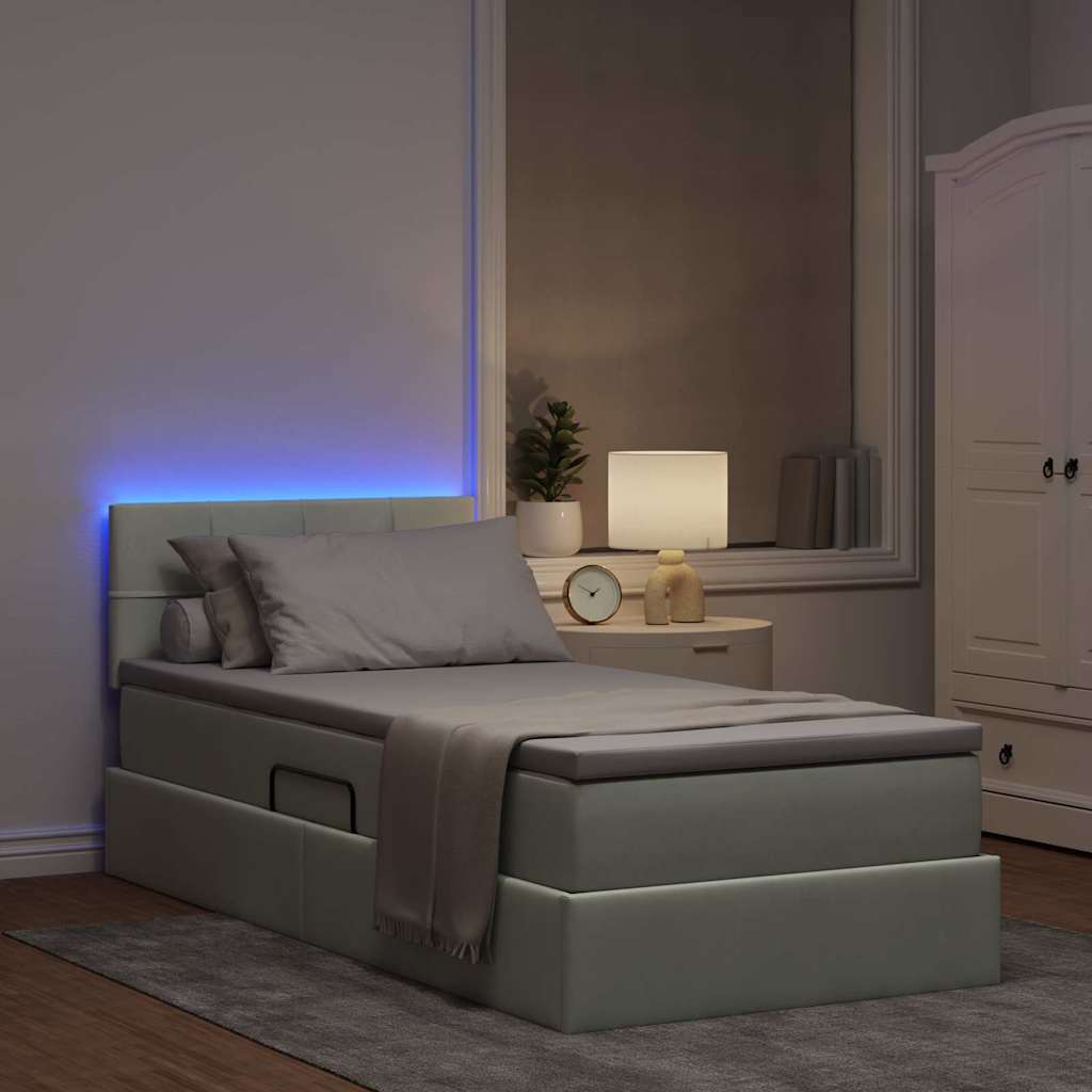 Opbergbed met LED met matras Lichtgrijs 90 x 190 cm Fluweel is nu te koop bij PeponiXL, paradijselijk wonen!