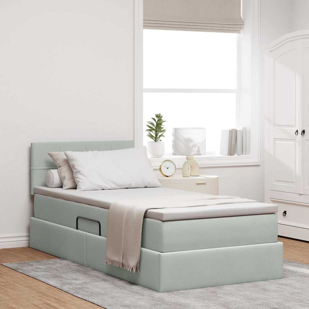 Opbergbed met LED met matras Lichtgrijs 90 x 190 cm Fluweel is nu te koop bij PeponiXL, paradijselijk wonen!