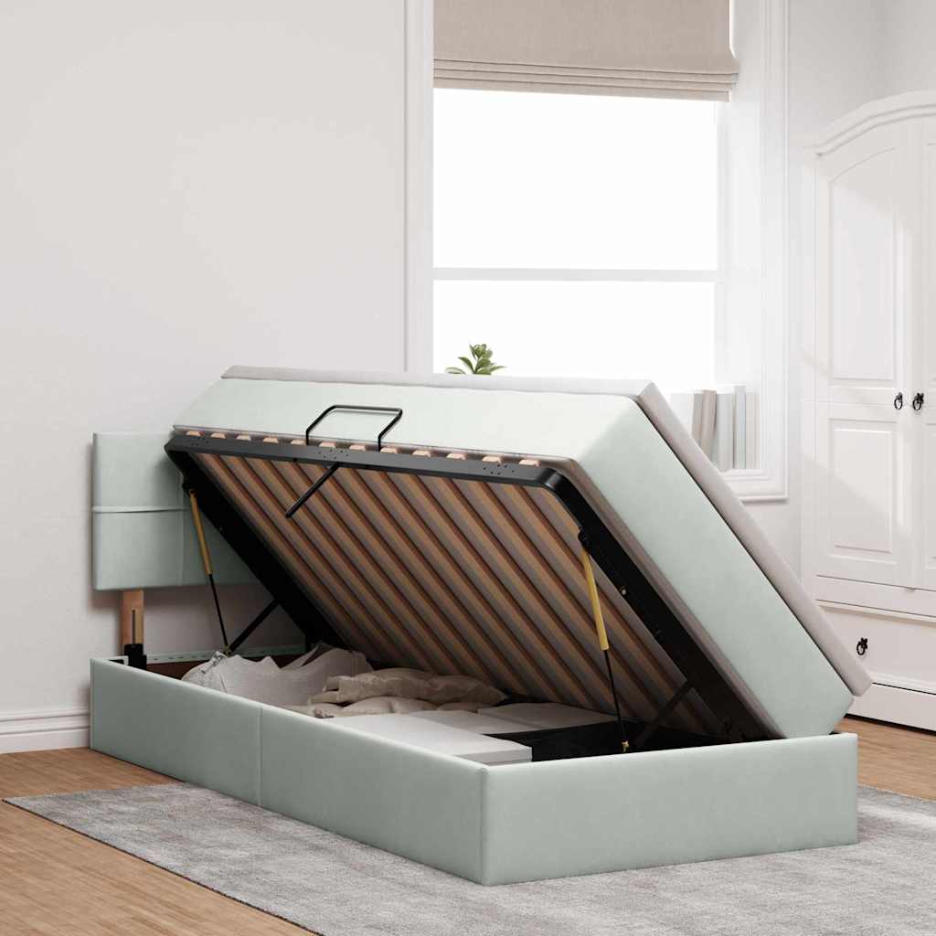 Opbergbed met LED met matras Lichtgrijs 90 x 190 cm Fluweel is nu te koop bij PeponiXL, paradijselijk wonen!