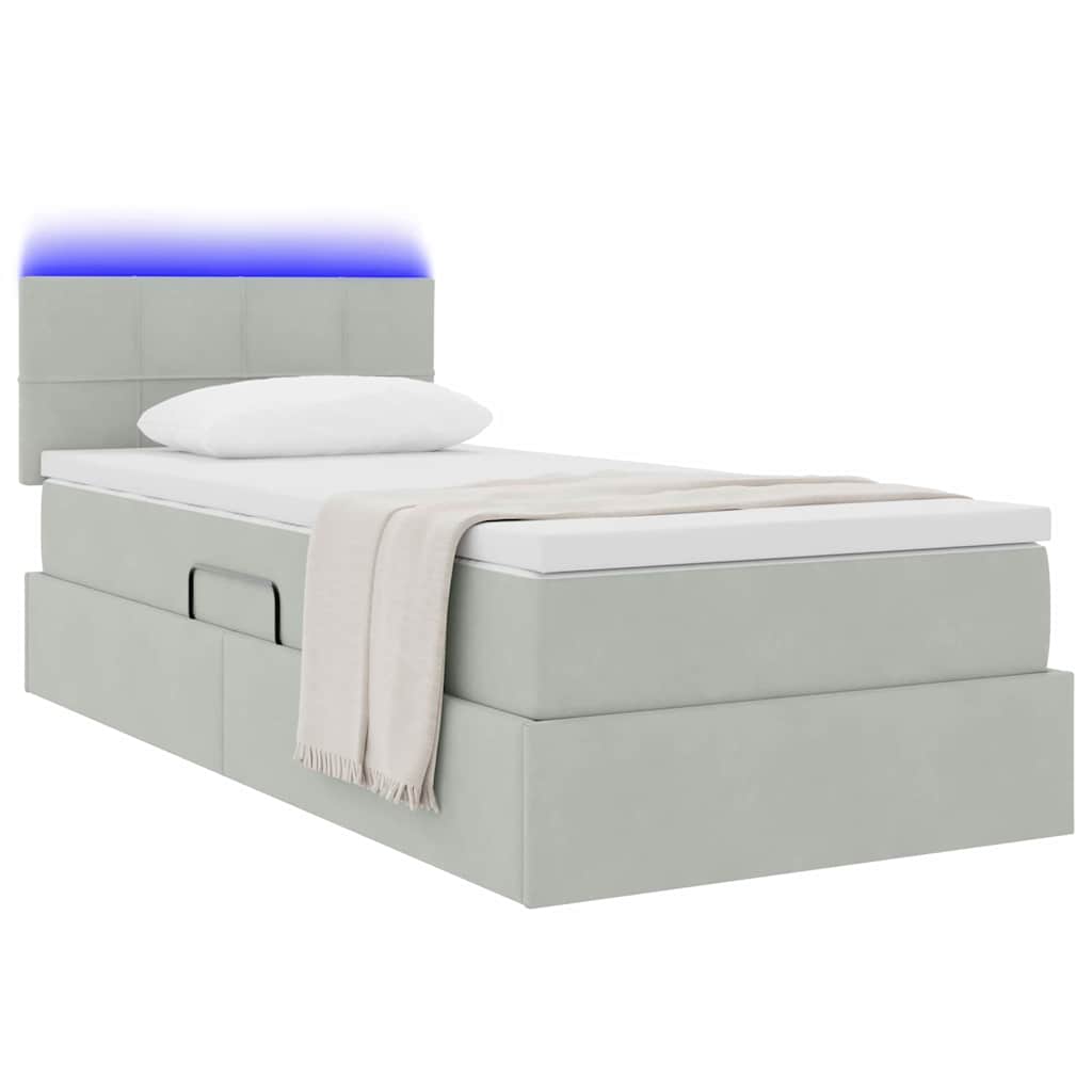 Opbergbed met LED met matras Lichtgrijs 90 x 190 cm Fluweel is nu te koop bij PeponiXL, paradijselijk wonen!