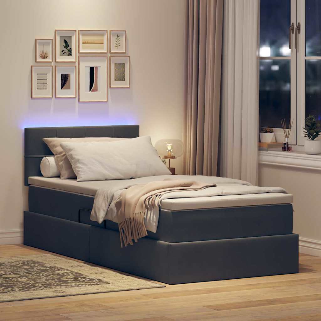 Opbergbed met LED met matras Donkergrijs 90 x 190 cm Fluweel is nu te koop bij PeponiXL, paradijselijk wonen!