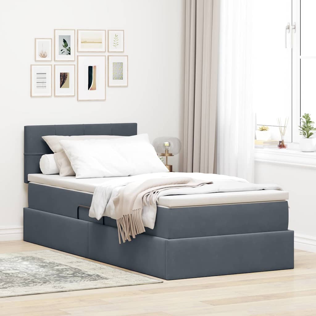 Opbergbed met LED met matras Donkergrijs 90 x 190 cm Fluweel is nu te koop bij PeponiXL, paradijselijk wonen!