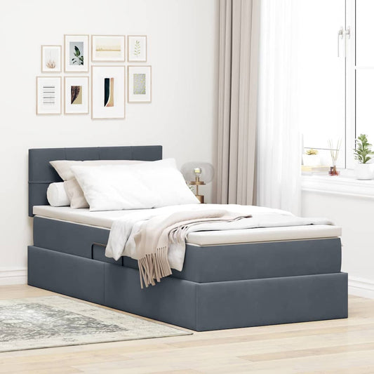 Opbergbed met LED met matras Donkergrijs 90 x 190 cm Fluweel is nu te koop bij PeponiXL, paradijselijk wonen!