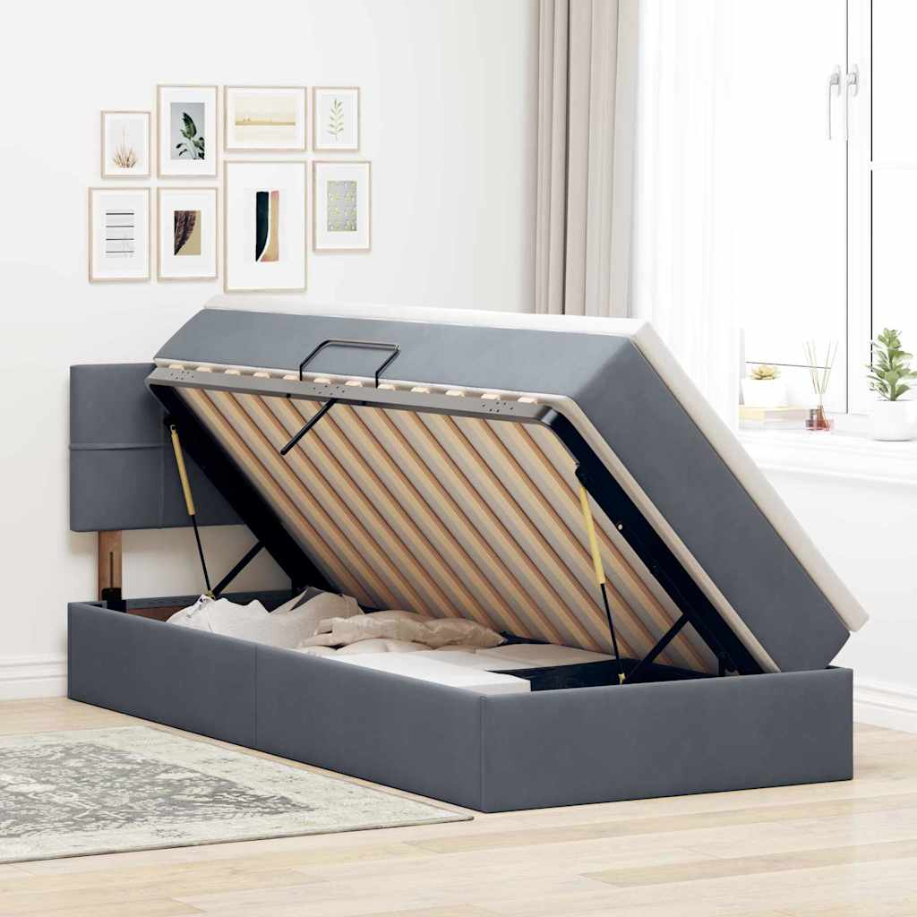 Opbergbed met LED met matras Donkergrijs 90 x 190 cm Fluweel is nu te koop bij PeponiXL, paradijselijk wonen!