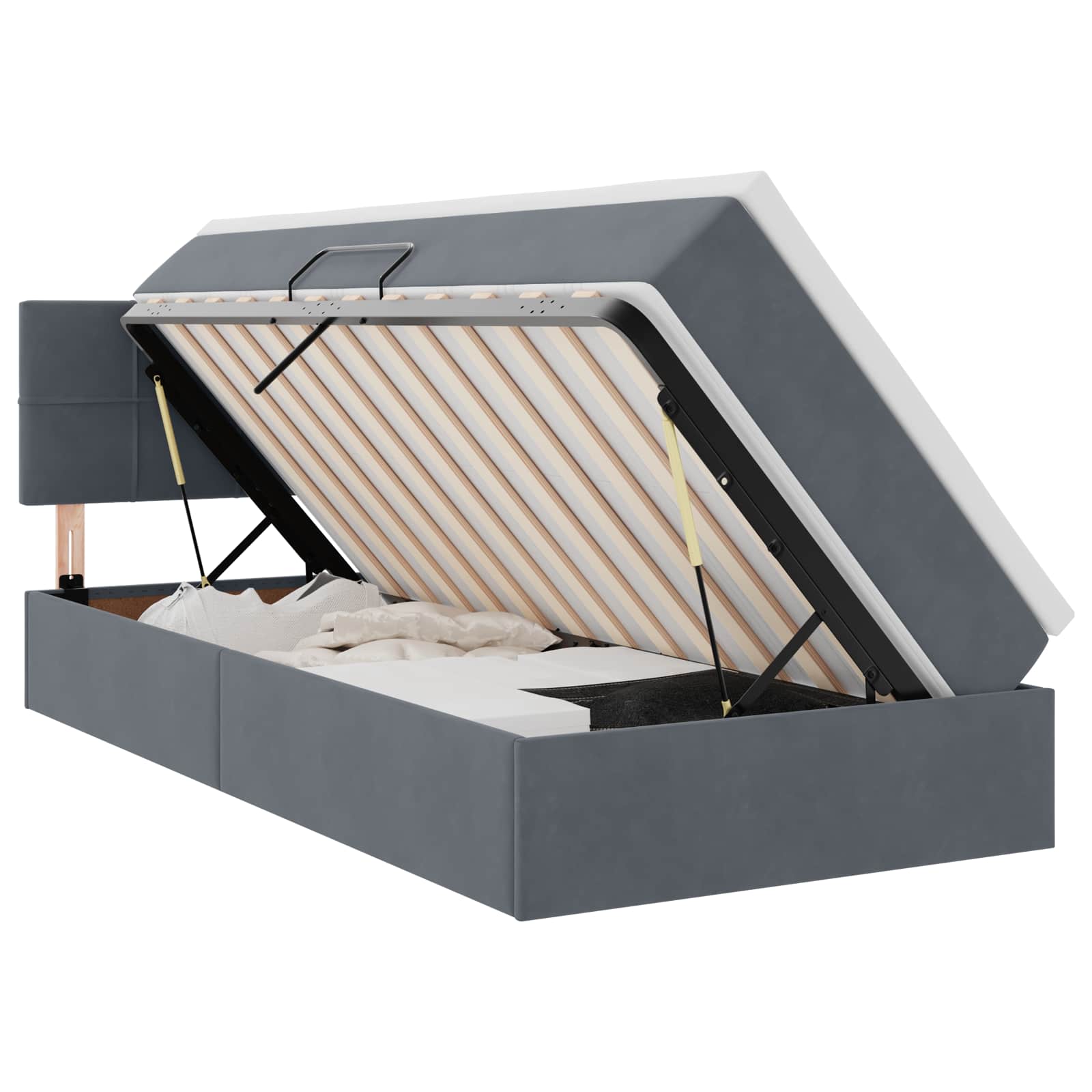Opbergbed met LED met matras Donkergrijs 90 x 190 cm Fluweel is nu te koop bij PeponiXL, paradijselijk wonen!