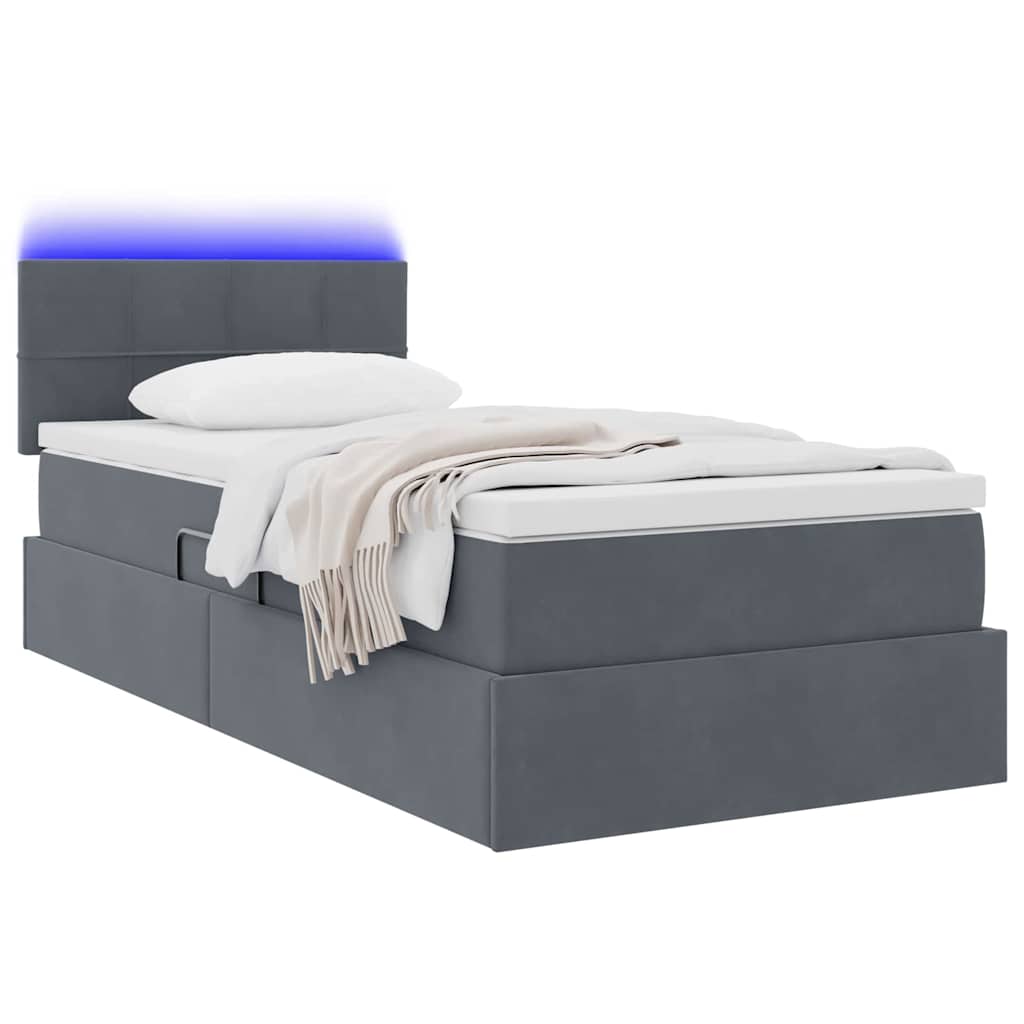 Opbergbed met LED met matras Donkergrijs 90 x 190 cm Fluweel is nu te koop bij PeponiXL, paradijselijk wonen!