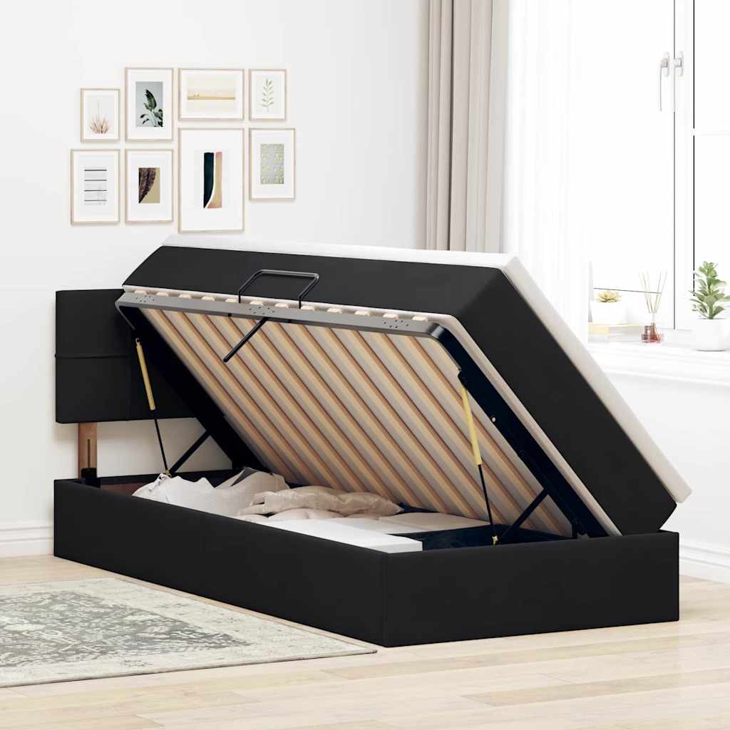 Opbergbed met LED met matras met LED Zwart 90 x 200 cm Fluweel is nu te koop bij PeponiXL, paradijselijk wonen!