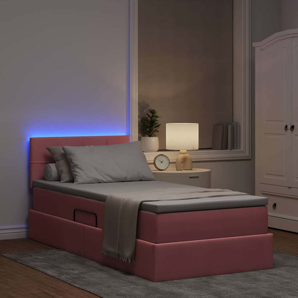 Opbergbed met LED met matras met LED Roze 100 x 200 cm Fluweel is nu te koop bij PeponiXL, paradijselijk wonen!