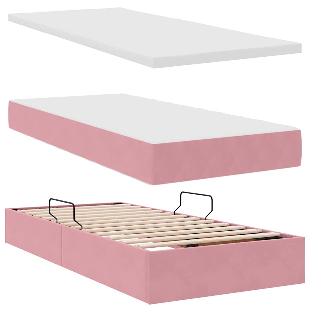 Opbergbed met LED met matras met LED Roze 100 x 200 cm Fluweel is nu te koop bij PeponiXL, paradijselijk wonen!
